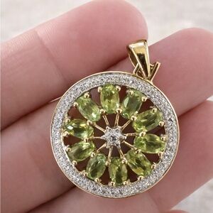 Ross-Simon’s Gold Vermeil Peridot & Diamond Accent Sunburst Pendant .925 Silver